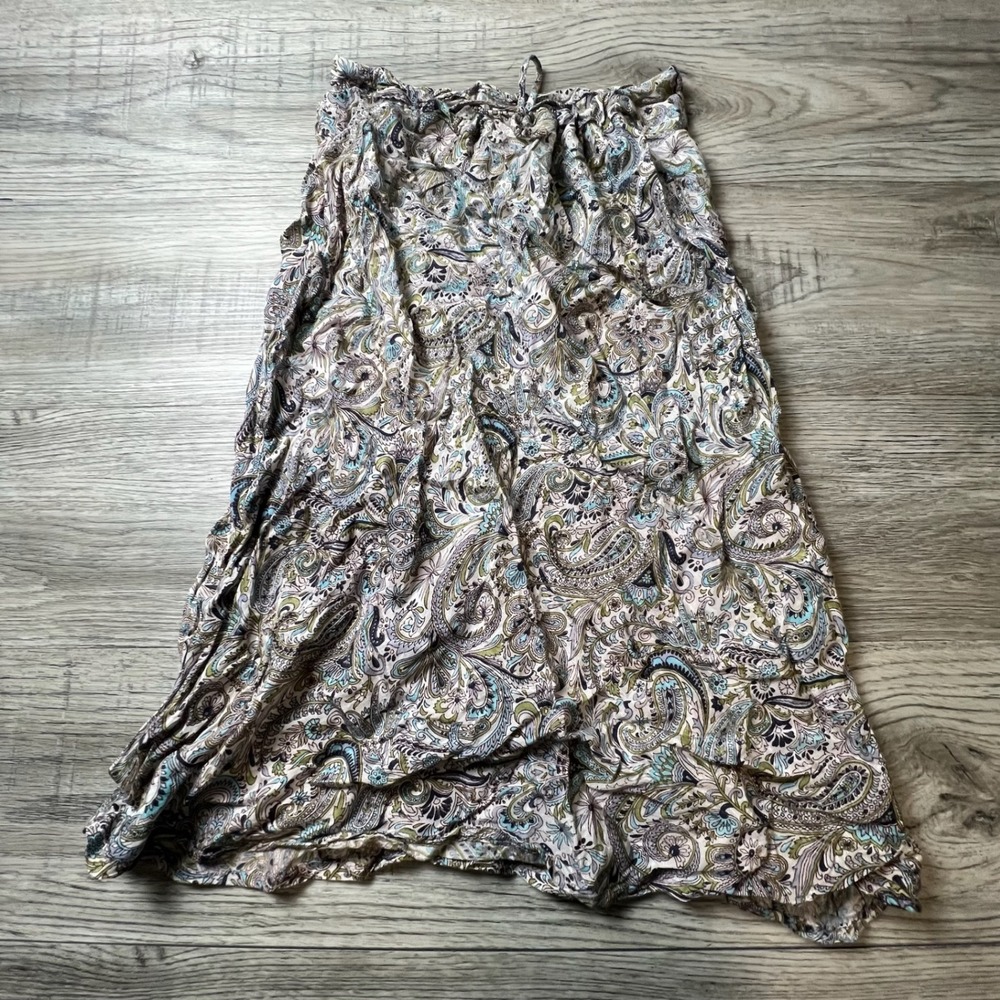 Unbranded Midi Skirt Womens L Multicolor Paisley Boho Rayon Festival AA56